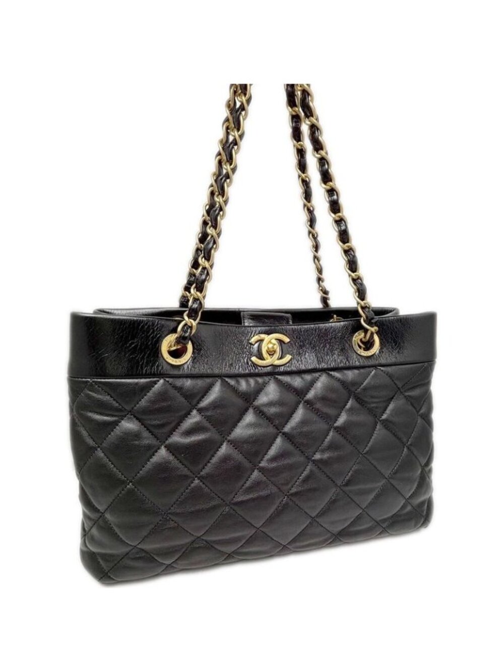 Chanel Quilted CC Logo Chainto Bag Lambskin Black Gold
